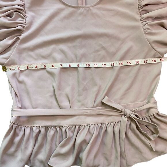 EXPRESS Pale Pink Flutter Sleeve Belted Peplum Blouse - Picture 5 of 10